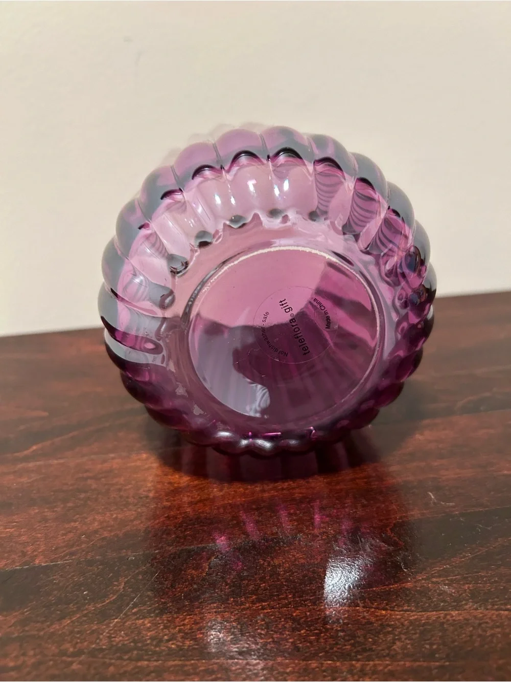 Teleflora Amethyst Purple Ribbed Glass Tealight Candle Holder Vase